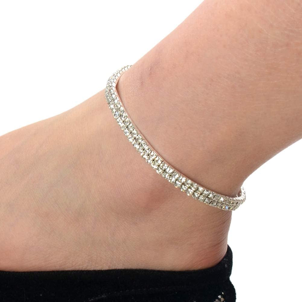 Sexy Anklets for Women Crystal Rhinestone Stretch Tennis Ankle Elastic Bracelet