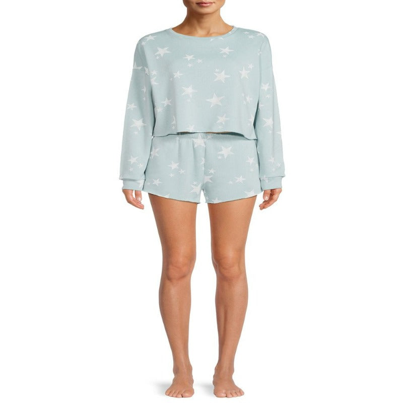2-Piece Women's  Long Sleeve Pullover and Shorts Sleep Set