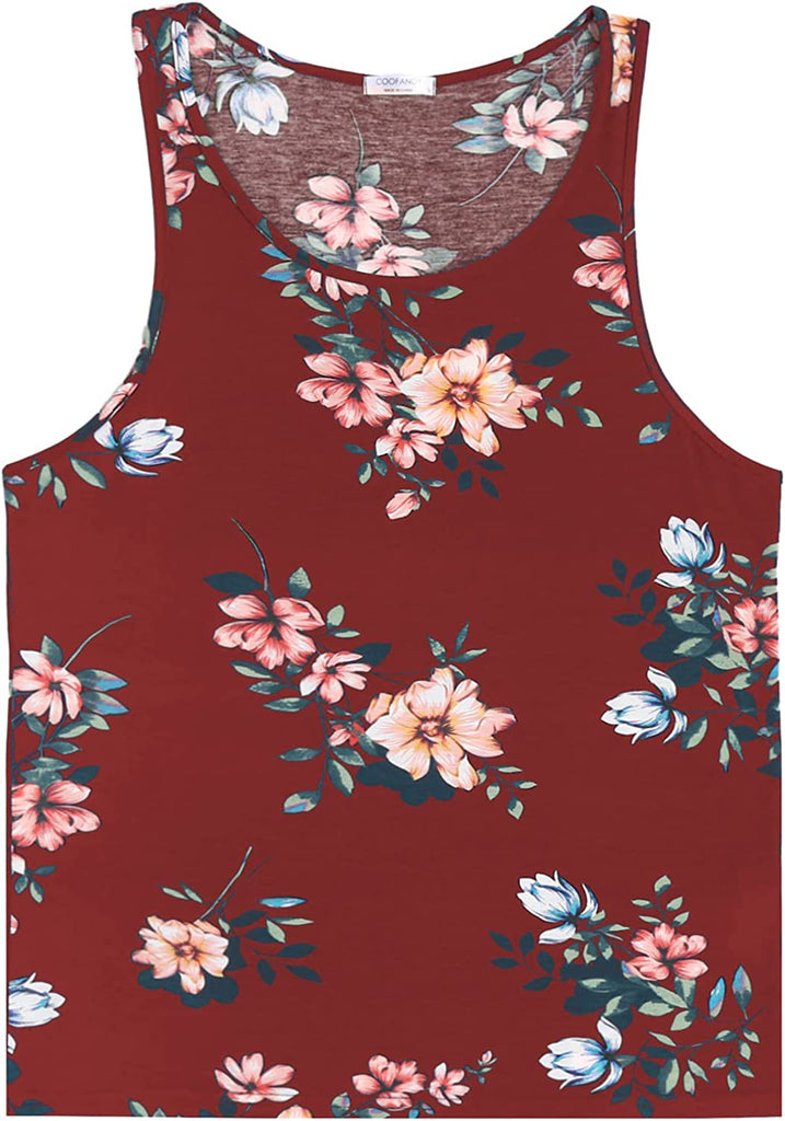  Men's Floral Tank Top Sleeveless Tees All Over Print Casual Sport Gym T-Shirts Hawaii Beach Vacation