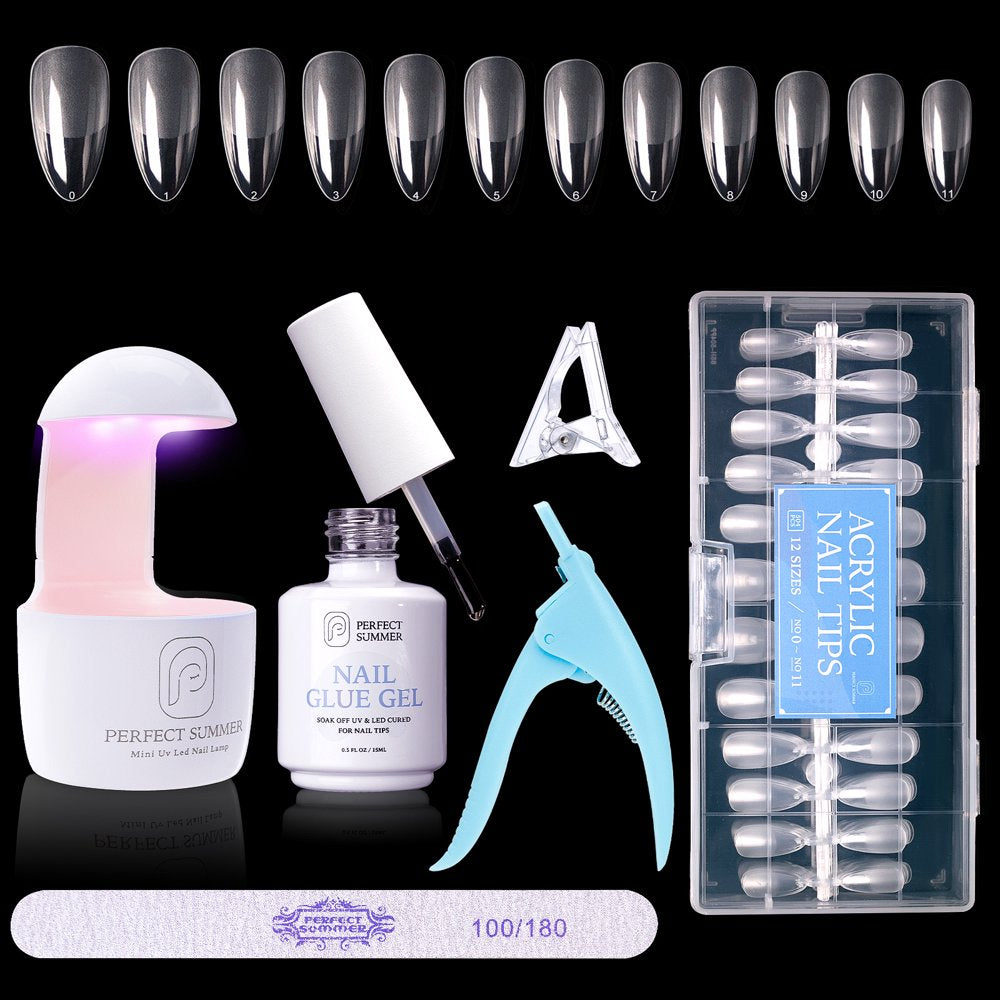 504 Piece Perfect Summer Nail Tips and Glue Gel Kit with UV Nail Light