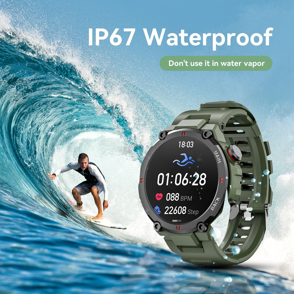 1.3 Inch Military Grade IP67 Waterproof Smart Watches Heart Rate Monitoring Sports Smart Watch Green