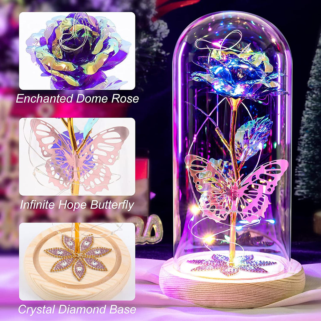 Galaxy Rose Glass Crystal  with Butterfly for Women