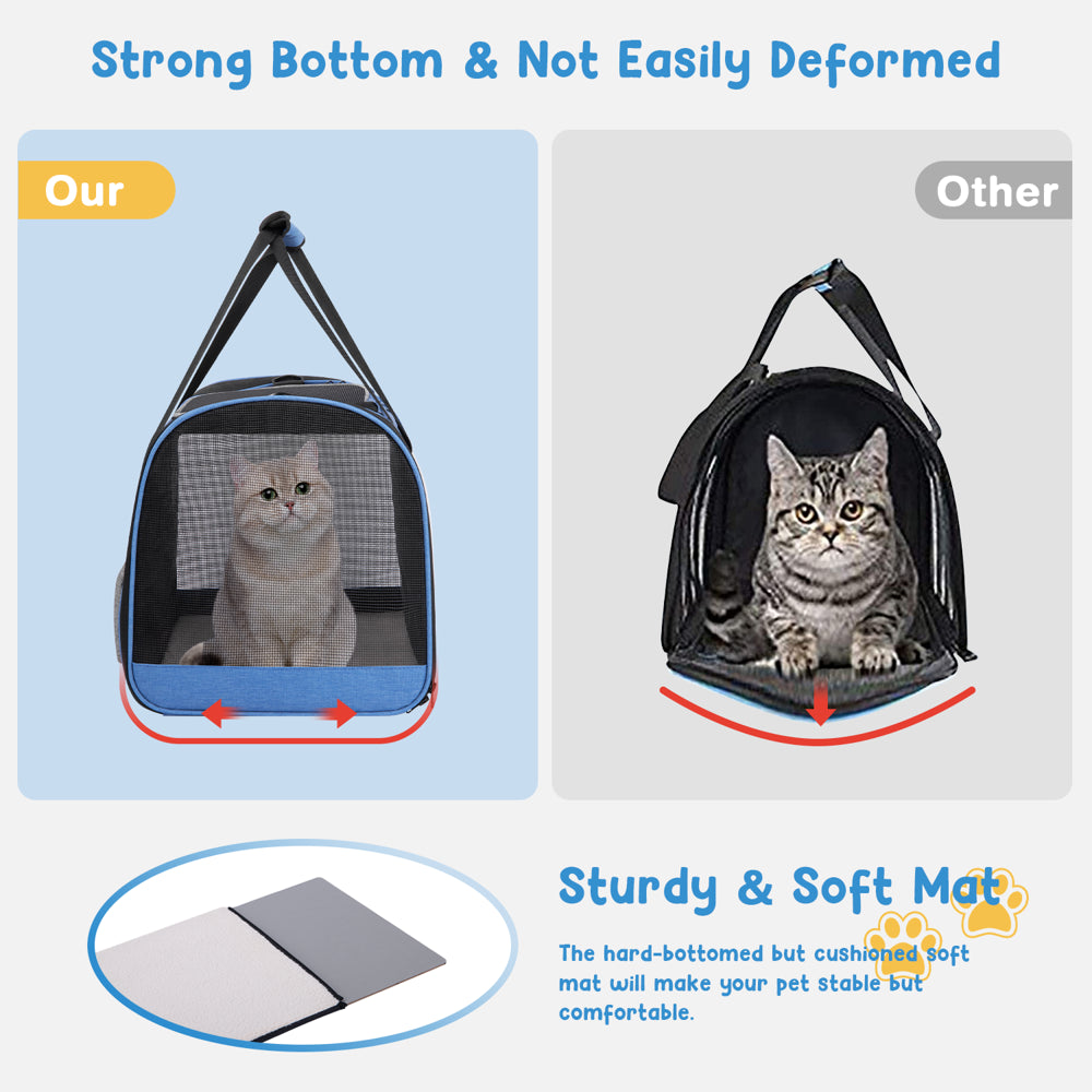 Cat Carriers for Large Cats up to 20 Lbs, Pet Cat Carrier with a Bowl Airline Approved Collapsible Soft-Sided Cat Carrier for Small Medium Cats Dogs Puppies, Blue