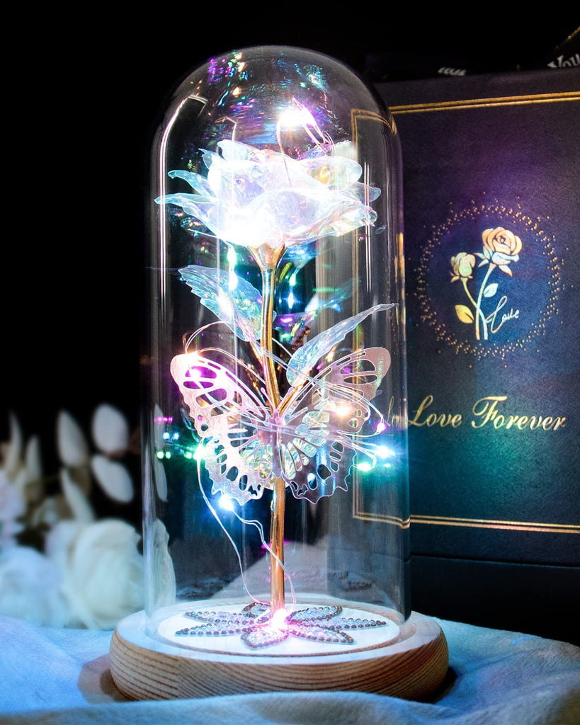 Galaxy Rose Glass Crystal  with Butterfly for Women