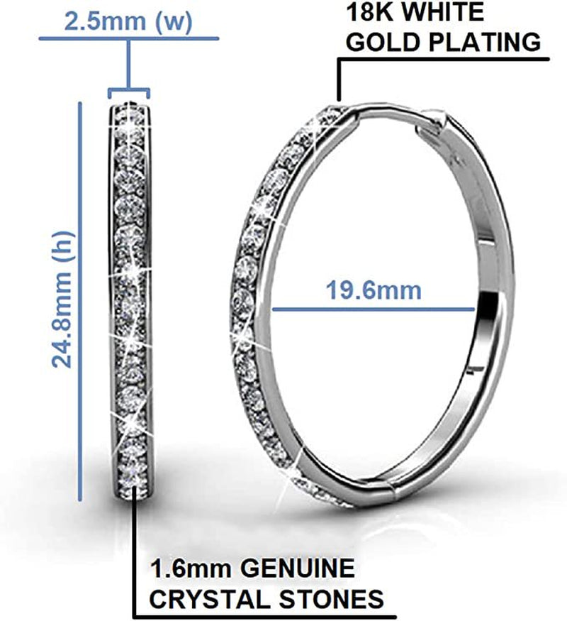 18K White Gold Hoop Female Earrings with Swarovski Crystals