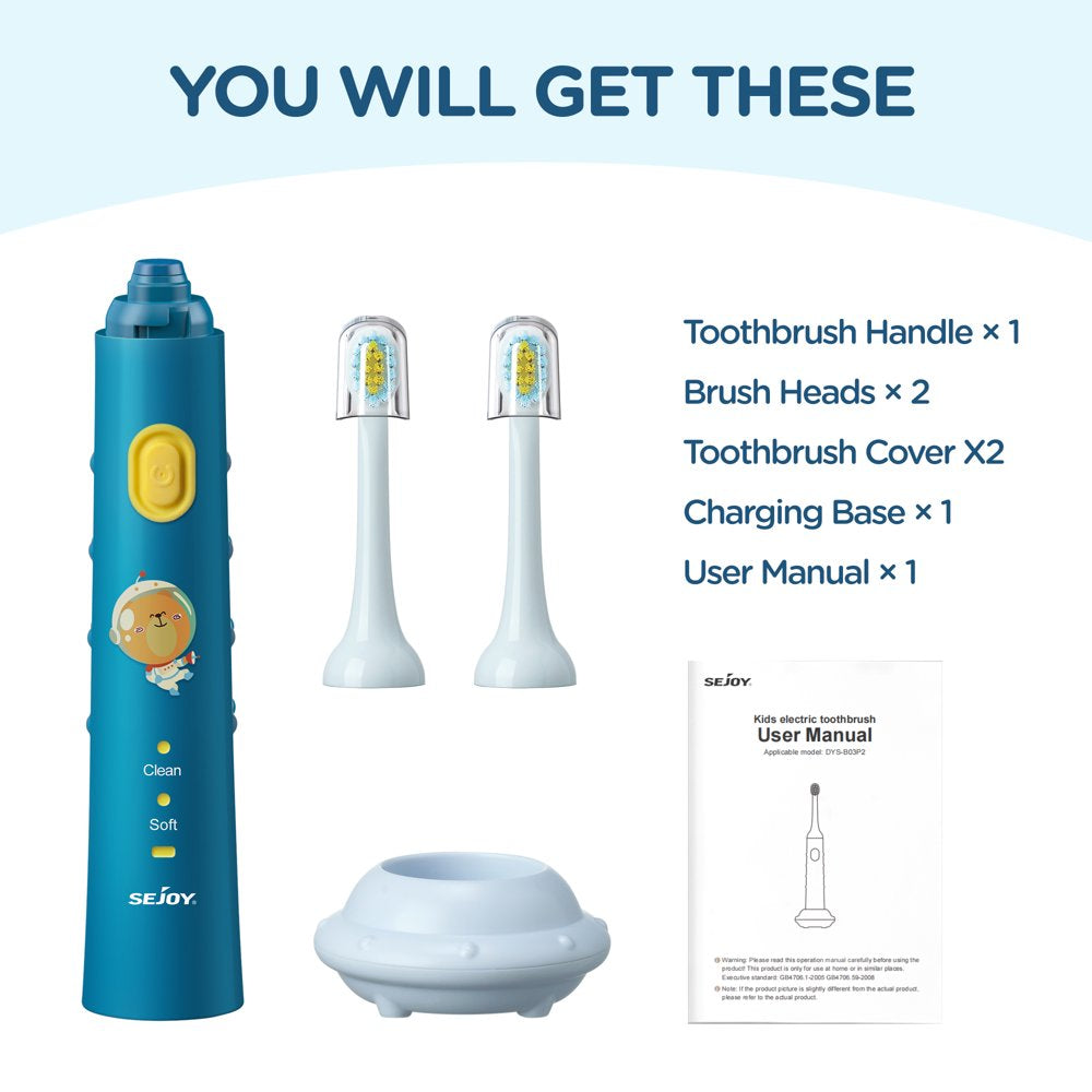 Electric Toothbrush for Kids with Timer and 2 Brush Heads, Sonic Smart Rechargeable Toothbrushes