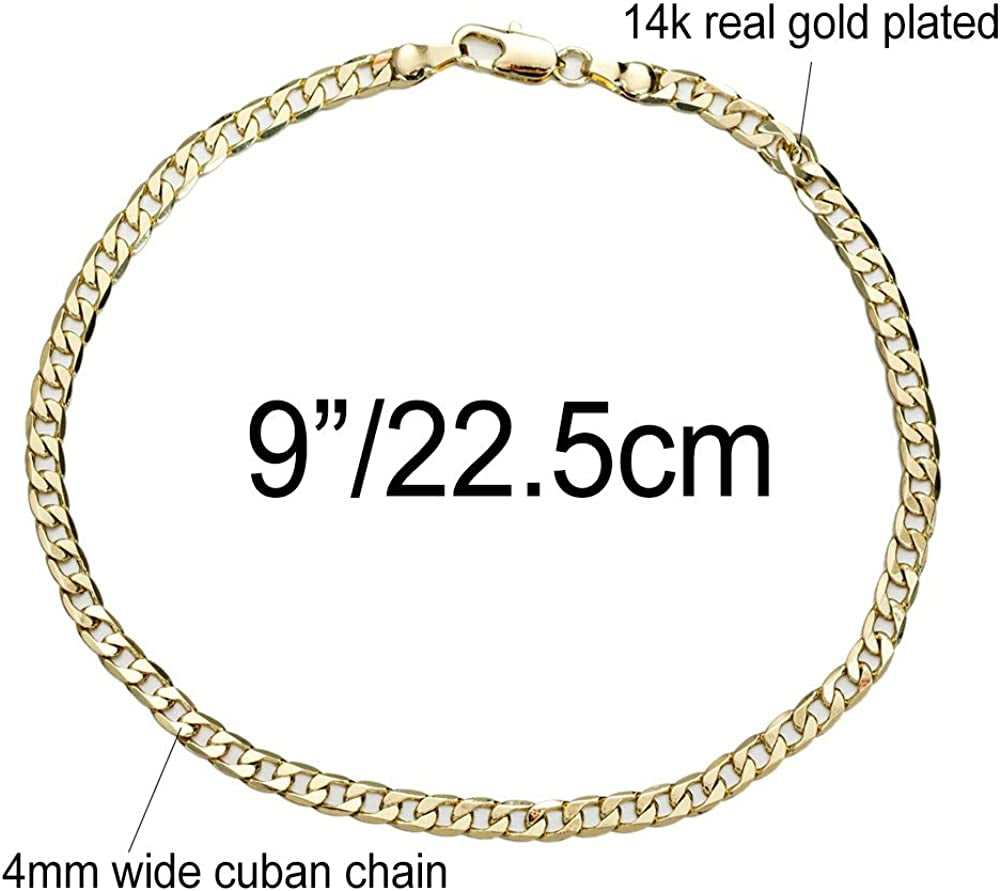  Gold Anklet Bracelets for Women Men 14K White Gold Plated Cuban Link Herringbone Paperclip Figaro Chain Ankle Bracelets for Women