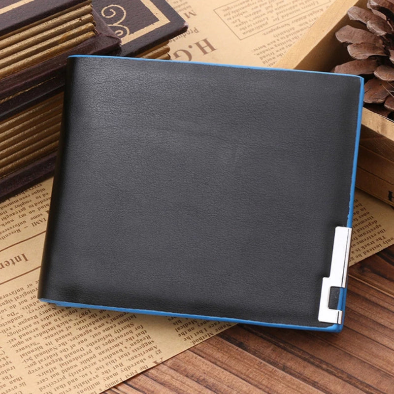 Black with Blue Side Men's Leather Open Multi Card Position Wallet