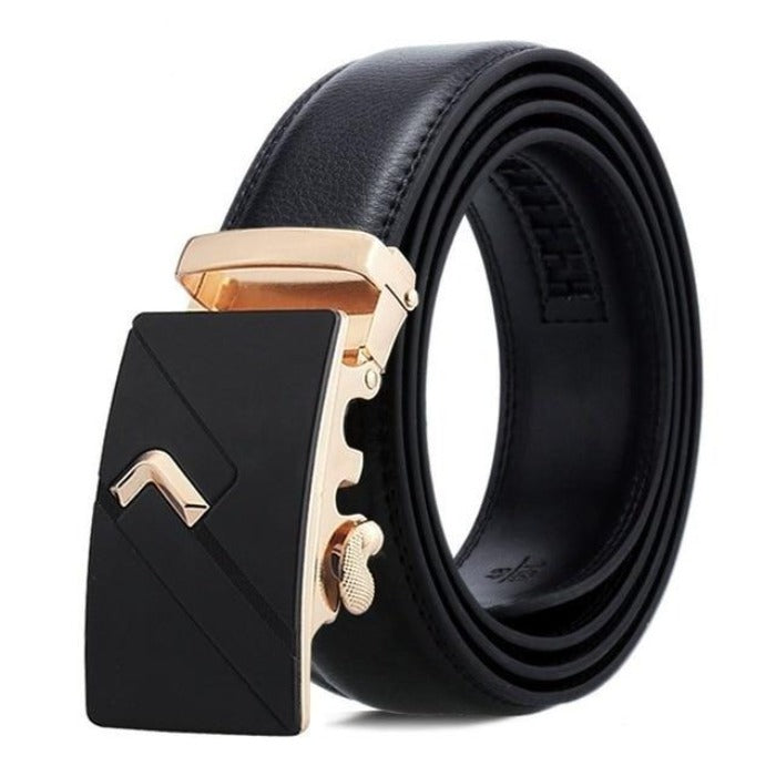 Men's Designer Automatic Ratchet Belt with Classic Buckle - Gold