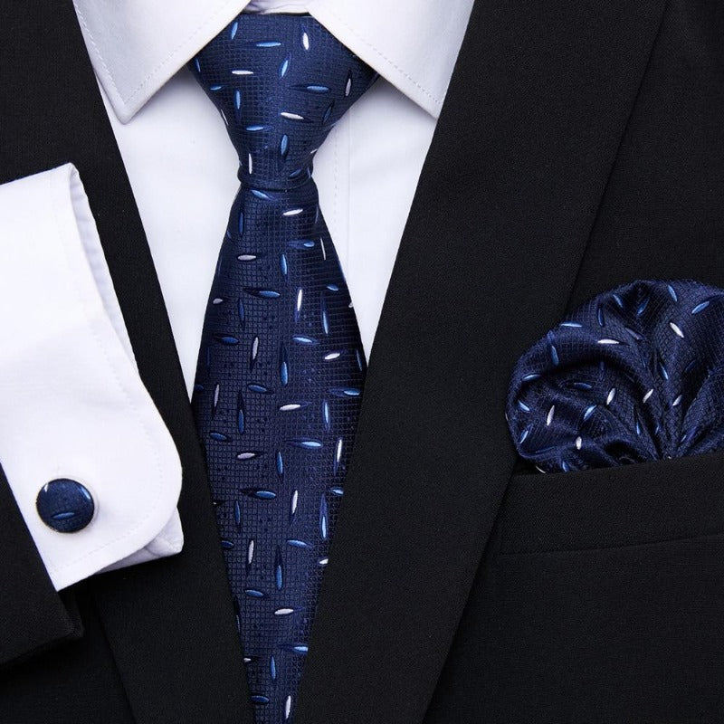 Men's 100% Silk Tie Set with Handkerchief & Cuff Links