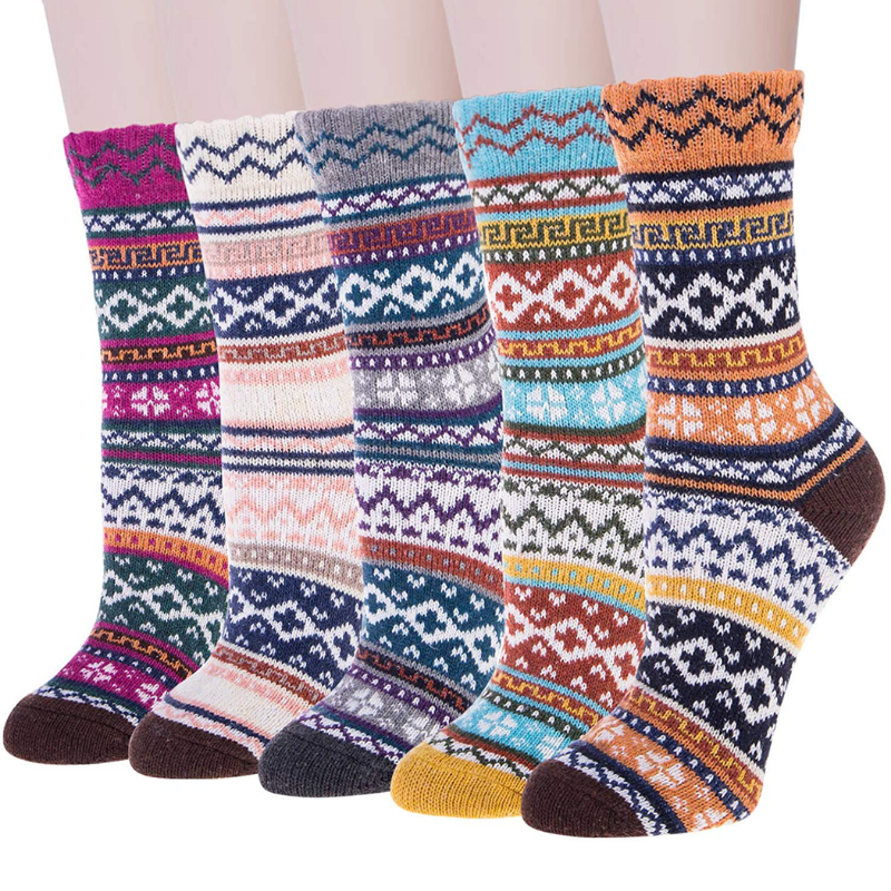 5 Pairs Women's Winter Warm Knit Wool Casual Crew Socks