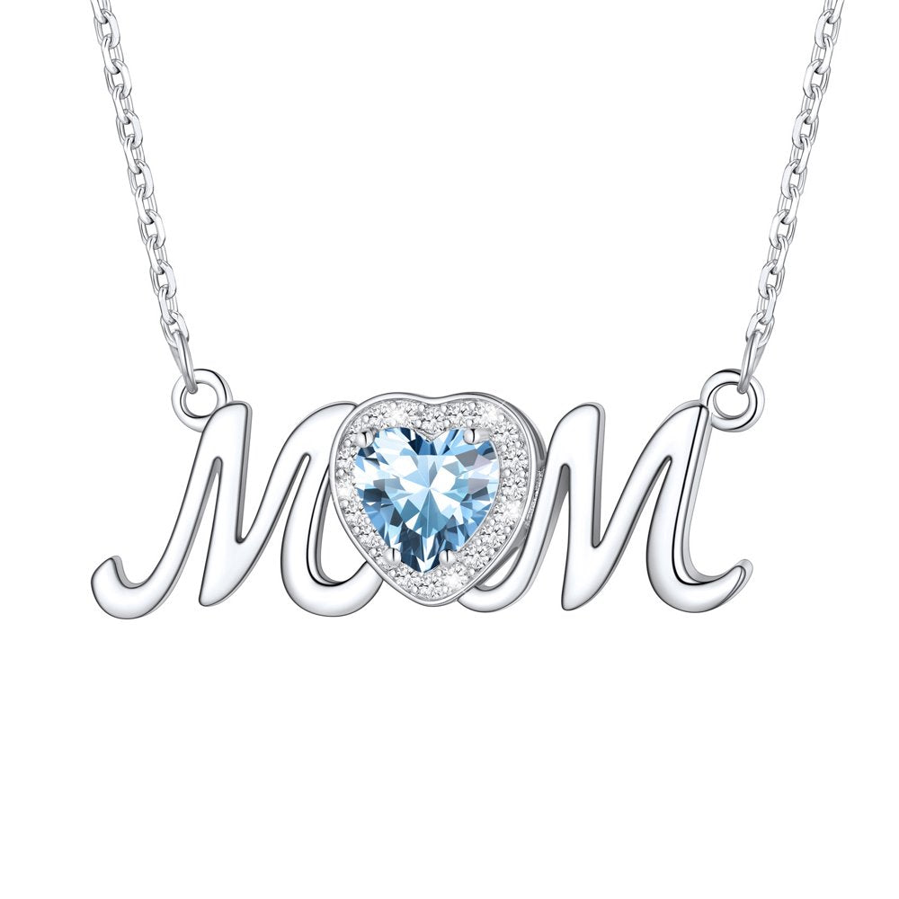 925 Sterling Silver Birthstone Love Heart Mom Necklace Jewelry for Women Mother's Necklaces Choker Birthday Mothers Day Gift