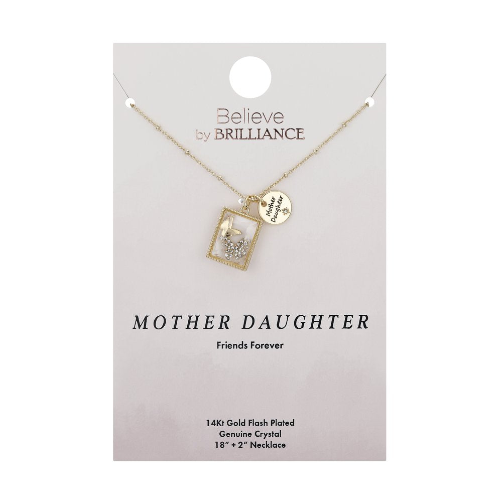 Women's 14Kt Gold Flash Plated Cubic Zirconia "Mother Daughter" Pendant Necklace