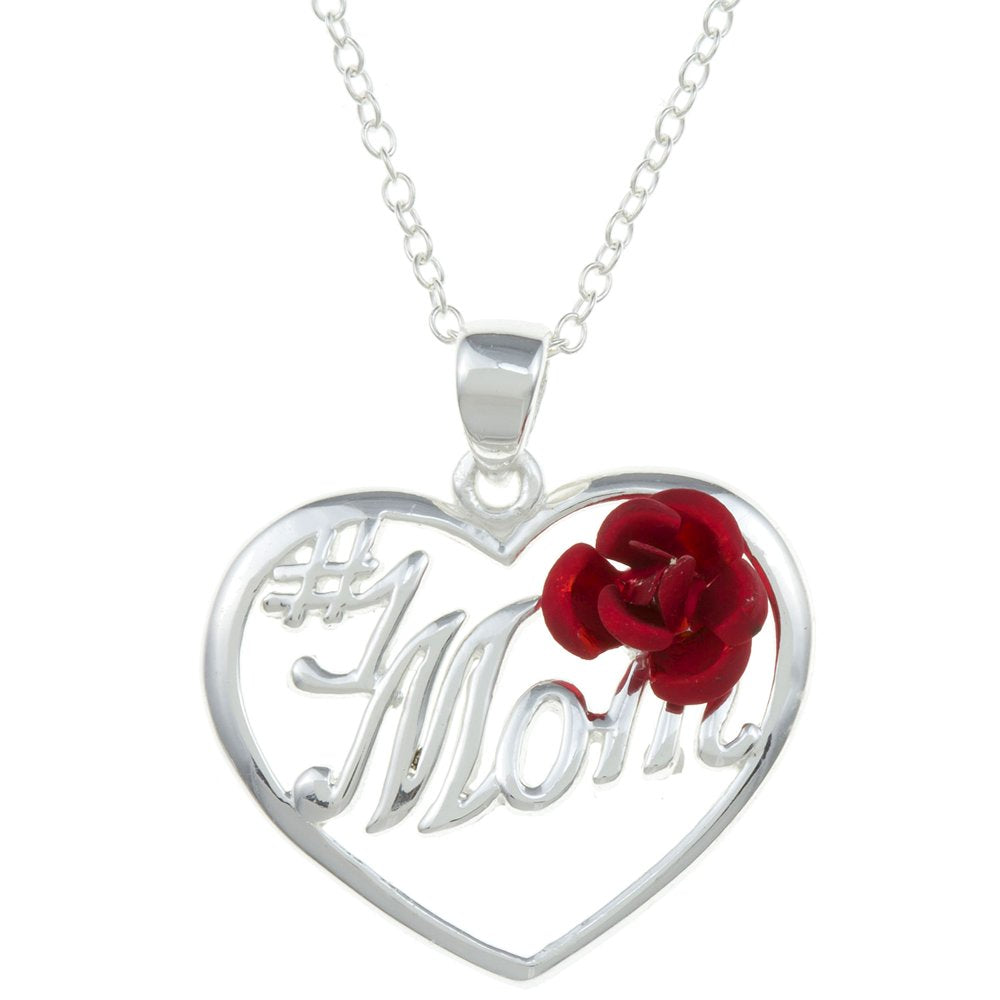 Women's #1 Mom Heart Necklace in Sterling Silver