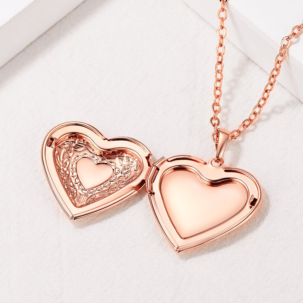 Heart Pendant Rose Gold Photo Locket Necklace for Womens That Holds Pictures Memorial Jewelry Girls Mom Wife Birthday Christmas Gifts
