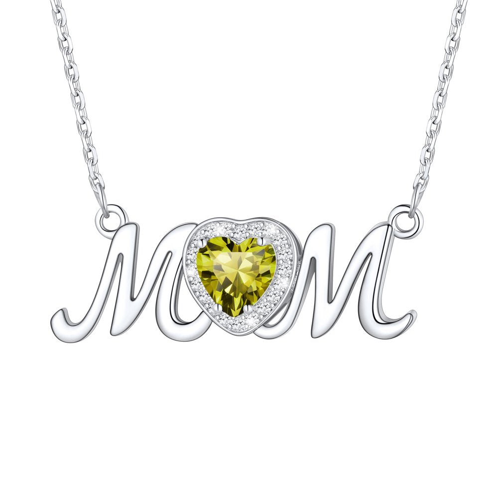 925 Sterling Silver Birthstone Love Heart Mom Necklace Jewelry for Women Mother's Necklaces Choker Birthday Mothers Day Gift