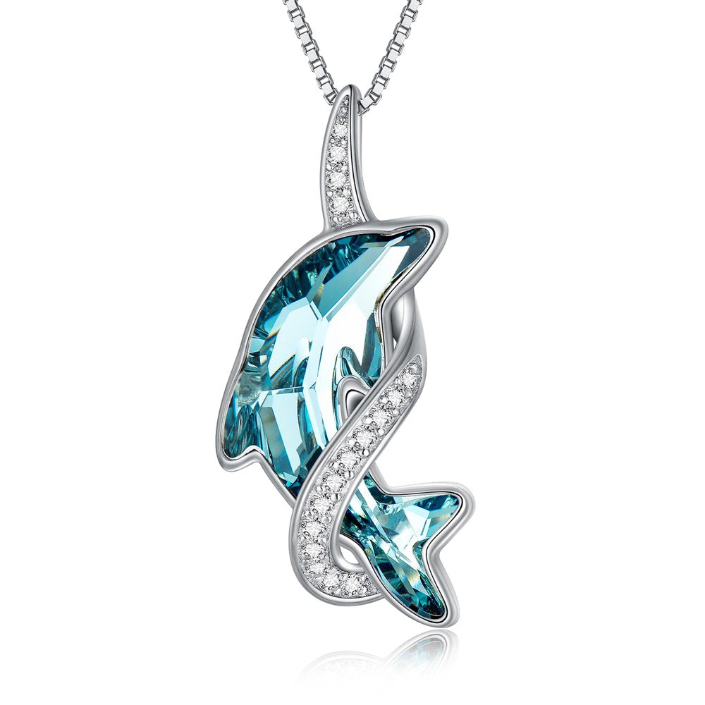 Dolphin Necklace for Women Sterling Silver Dolphin Crystal Pendant Necklace Dolphin Jewelry Gifts for Her Girls Sisters Grandma Mom Mothers Day Birthday Graduation Anniversary
