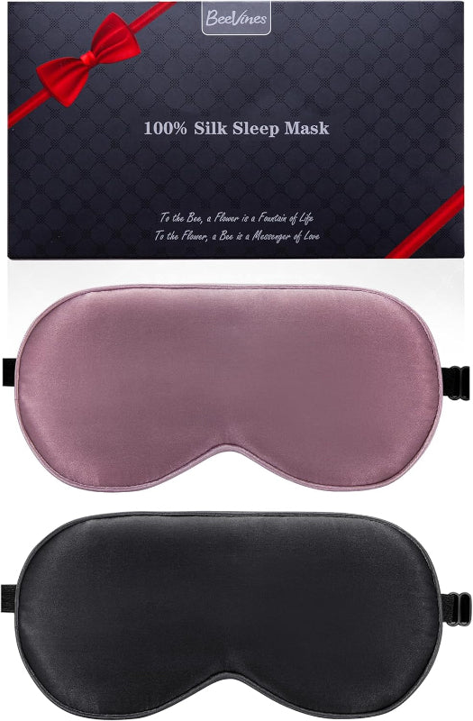 2-Pack 100% Pure Silk Sleep Masks with Adjustable Straps, Light Blocking