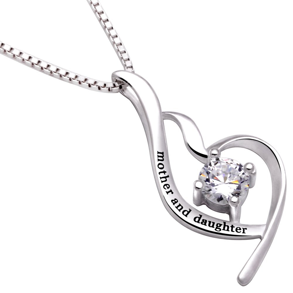 Jewelry Sterling Silver mother and daughter Cubic Zirconia Pendant Necklace