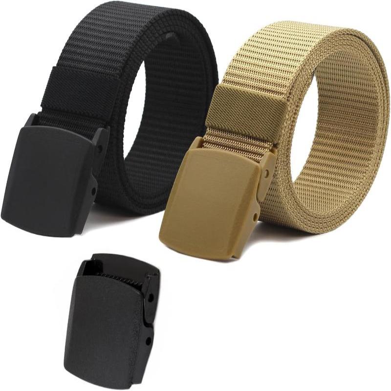 2 Pack of  Nylon Tactical Military Belt for Men - Canvas Webbing with Plastic Buckles