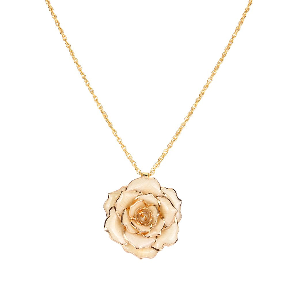 Estink Rose Flower Necklace for Mom Friend 30mm Golden Necklace Chain with 24k Gold Dipped Real Rose Pendant Gift for Women Mom Birthday Wedding Holiday Gift with Jewelry Box
