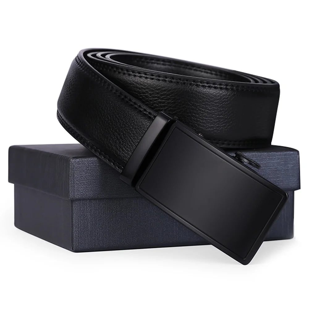 Men's Leather Belt - Automatic Ratchet Buckle Slide Belt Trim to Fit