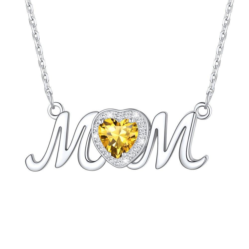 925 Sterling Silver Birthstone Love Heart Mom Necklace Jewelry for Women Mother's Necklaces Choker Birthday Mothers Day Gift