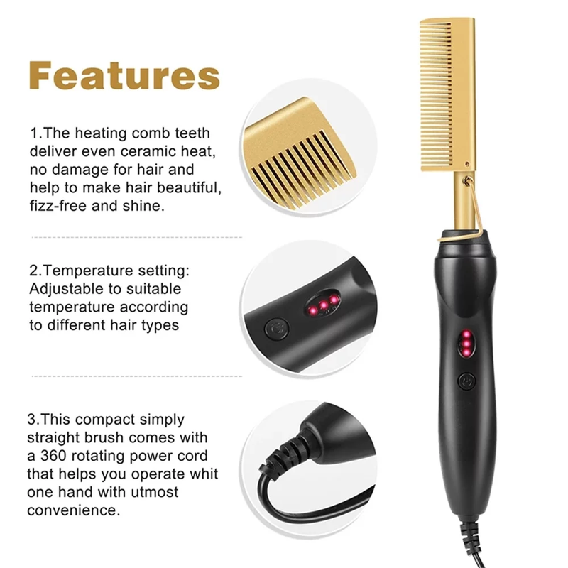 Ceramic Heat Pressing Hair Straightener Comb Brush