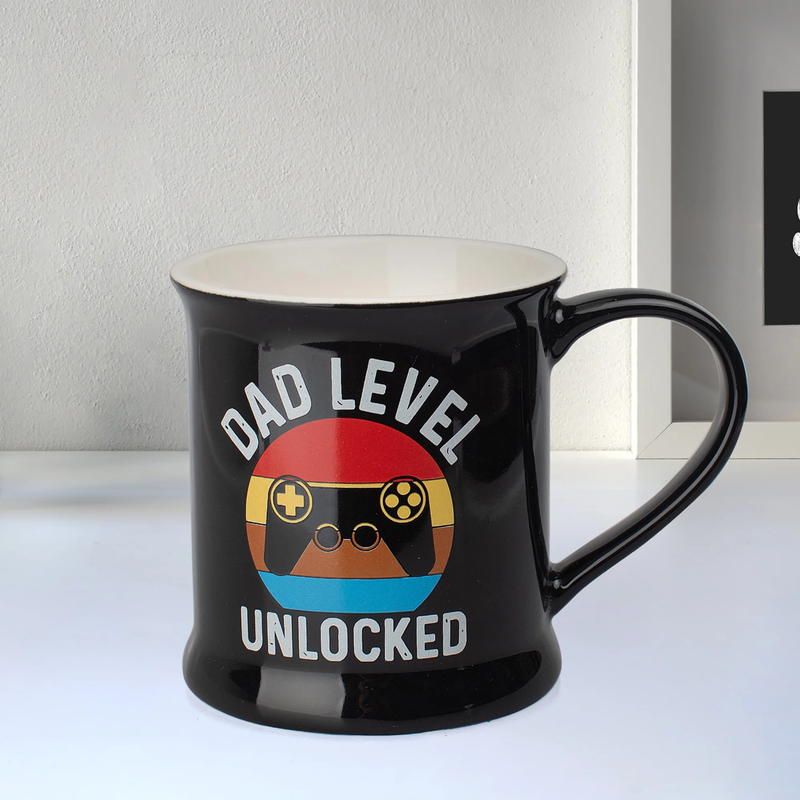 Dad Level Unlocked Black Ceramic Mug, 18 oz, Father's Day Gift