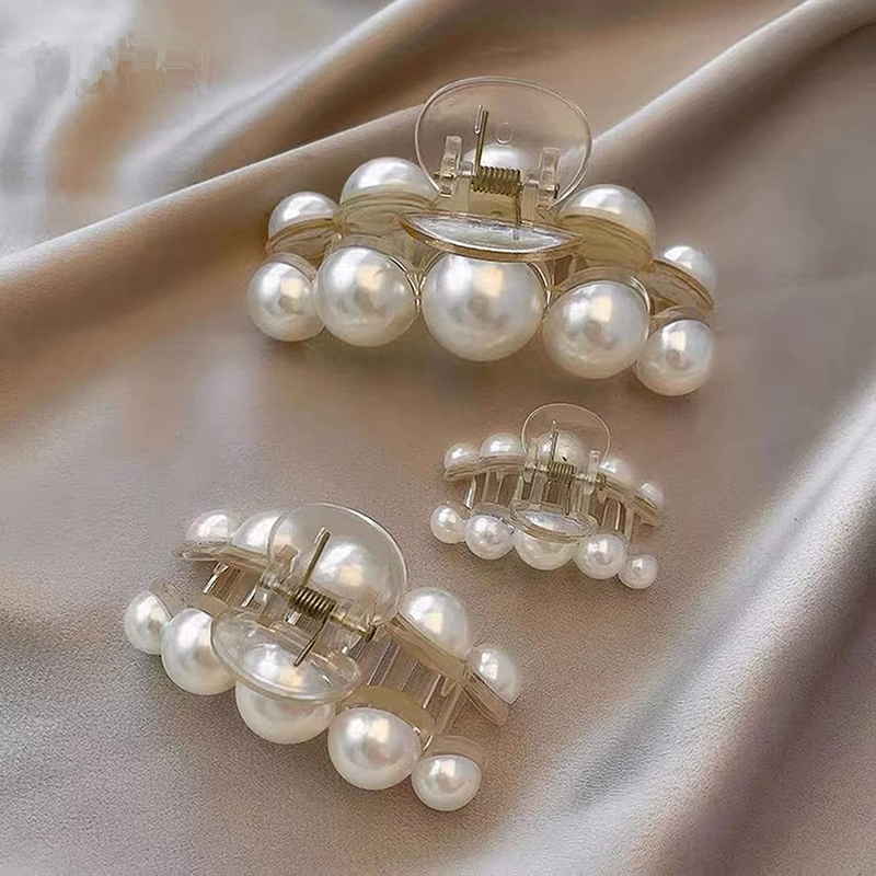 Pearl Hair Clips for Women - Large and Small Claw Clips with Strong Hold