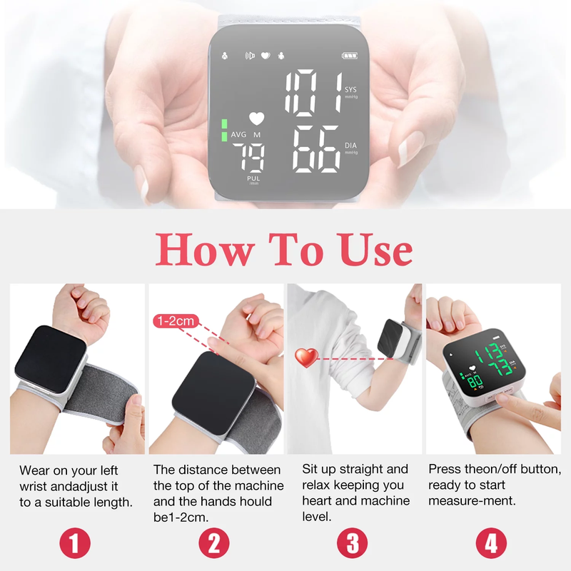 Blood Pressure Monitor, LCD Display - Automatic Voice Pulsometer Sphygmomanometer - Rechargeable 