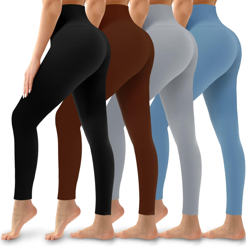 Women's 4 Pack Leggings - High Waisted Tummy Control No See-Through Yoga Pants