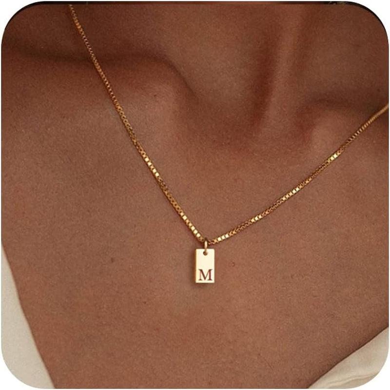 14K Gold Plated Dainty Letter Necklace Initial Tag