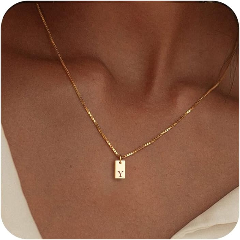 14K Gold Plated Dainty Letter Necklace Initial Tag