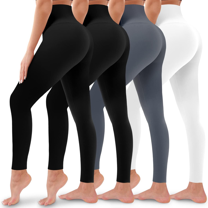 Women's 4 Pack Leggings - High Waisted Tummy Control No See-Through Yoga Pants