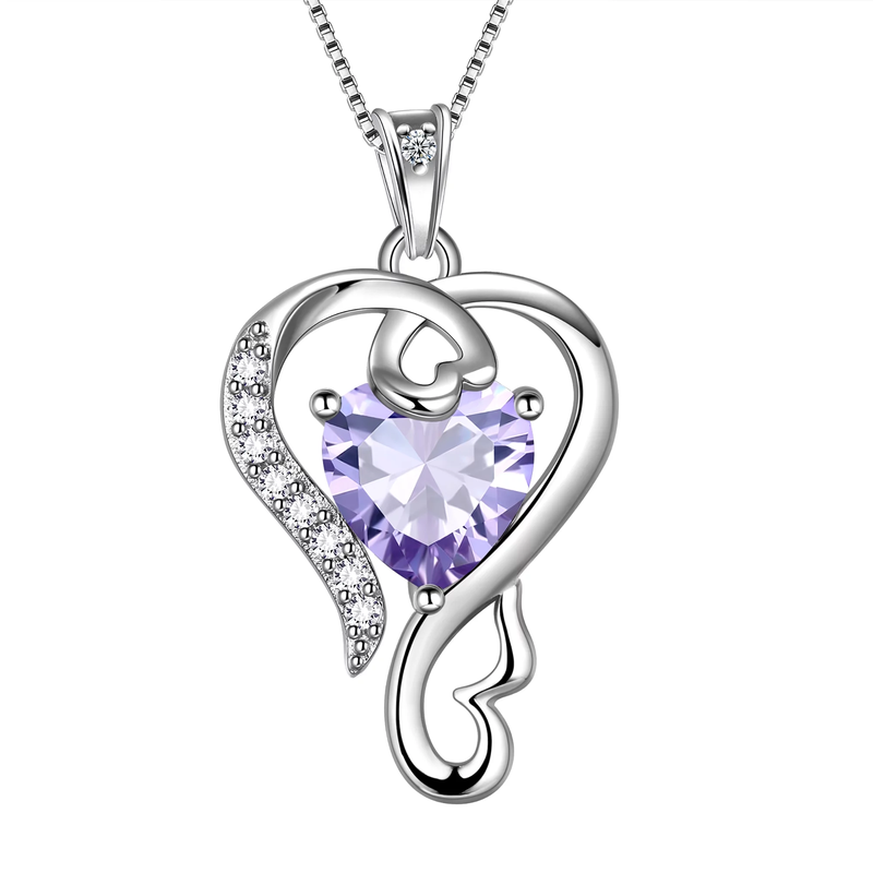 925 Sterling Silver Love Heart Necklace with Pendant including Birthstone