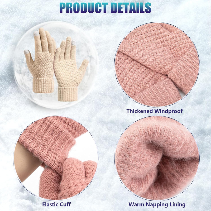 4 Pack Women's Winter Gloves - Warm Soft Touchscreen Capable with Elastic Cuff