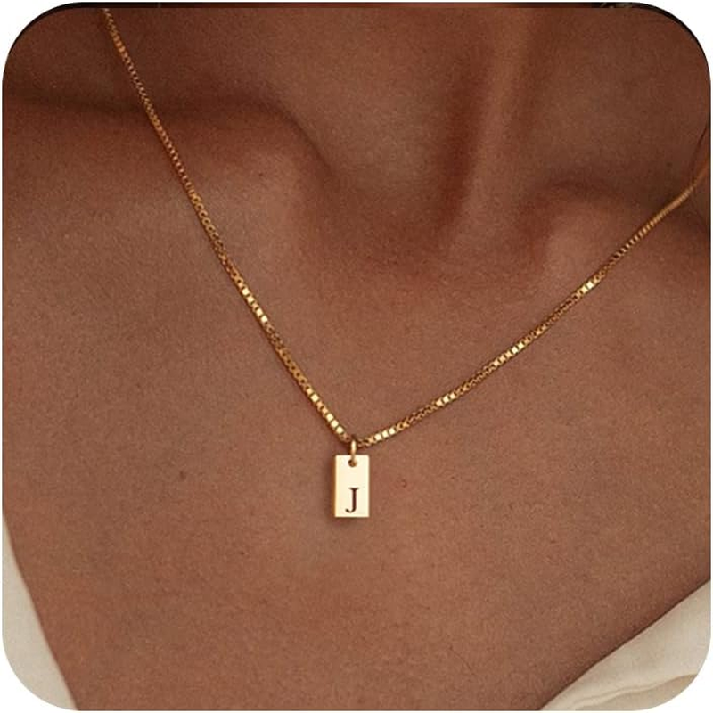 14K Gold Plated Dainty Letter Necklace Initial Tag