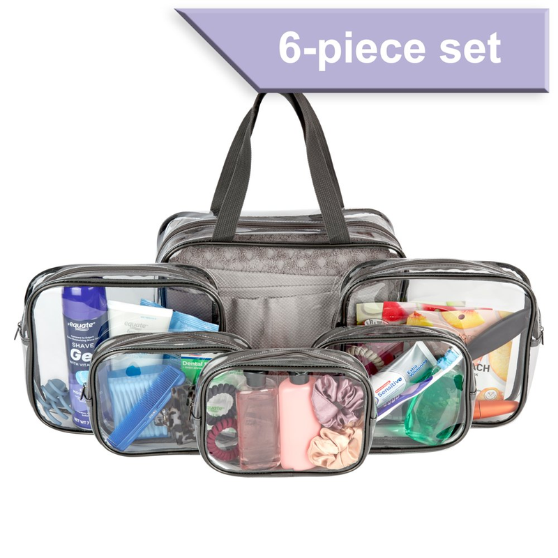 6-Piece PVC Cosmetic Makeup Bag Set, Clear