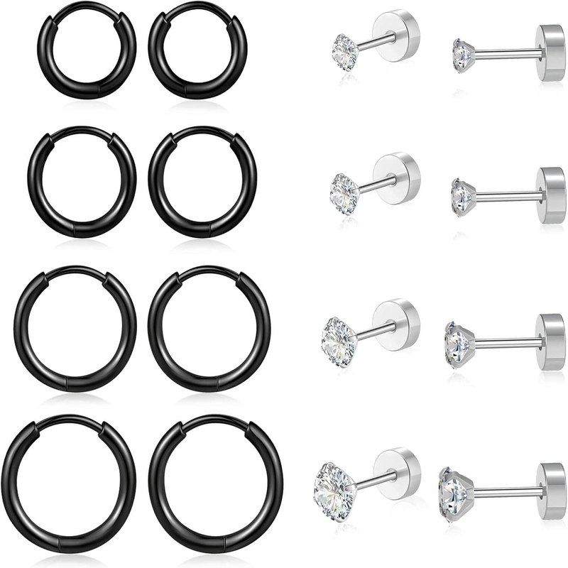  15 Pairs Hypoallergenic Surgical Stainless Steel Earrings