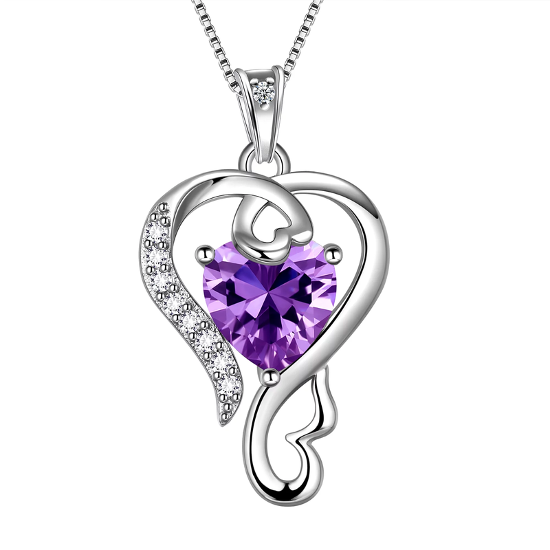 925 Sterling Silver Love Heart Necklace with Pendant including Birthstone