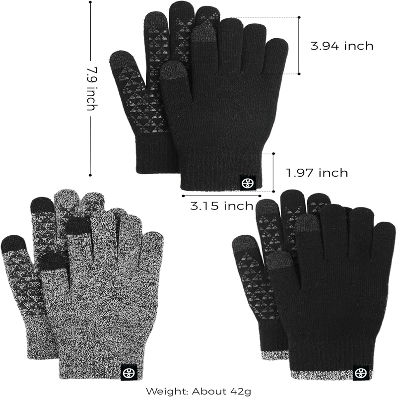 3 Pairs Winter Gloves - Touch Screen Elastic Knit Thermal Anti-Slip Gloves 