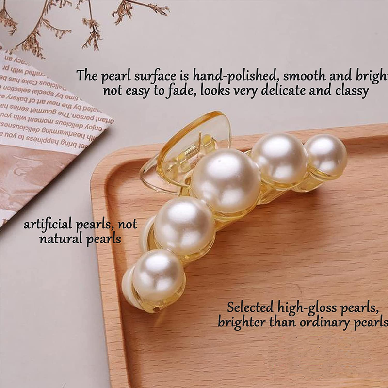 Pearl Hair Clips for Women - Large and Small Claw Clips with Strong Hold