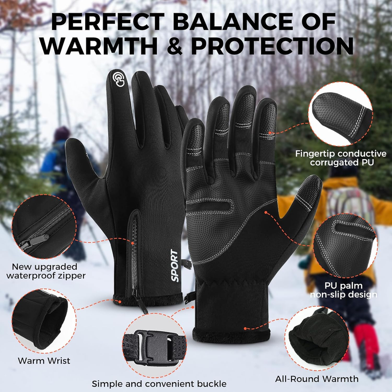 Touch Screen Windproof Cold Weather Gloves with Anti-Slip Grips