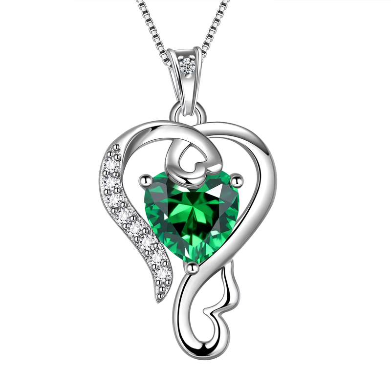 925 Sterling Silver Love Heart Necklace with Pendant including Birthstone