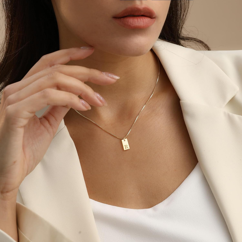 14K Gold Plated Dainty Letter Necklace Initial Tag