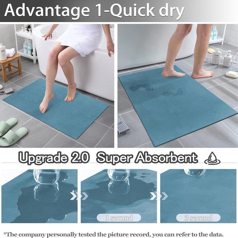 Thin Diatomaceous Earth Bath Mat, Non Slip Quick Dry Super Absorbent Washable Shower Mat Bathroom Floor Mat