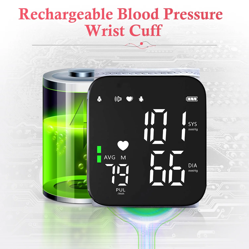 Blood Pressure Monitor, LCD Display - Automatic Voice Pulsometer Sphygmomanometer - Rechargeable 