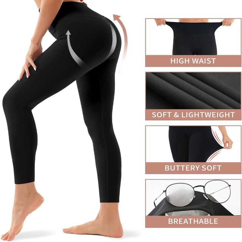 Women's 4 Pack Leggings - High Waisted Tummy Control No See-Through Yoga Pants