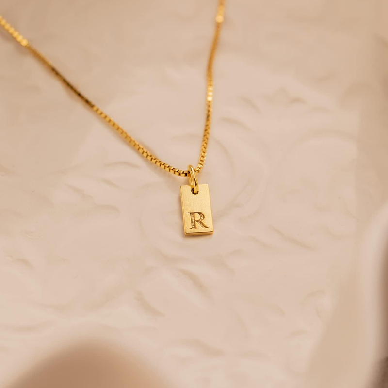 14K Gold Plated Dainty Letter Necklace Initial Tag